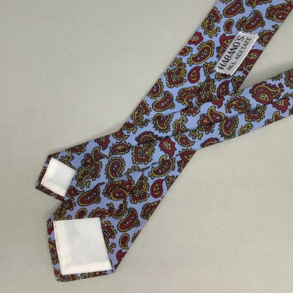 Haband Necktie Mens‎ Light Blue Red Gold Paisley VTG Pastel Graphic54.5x2.5